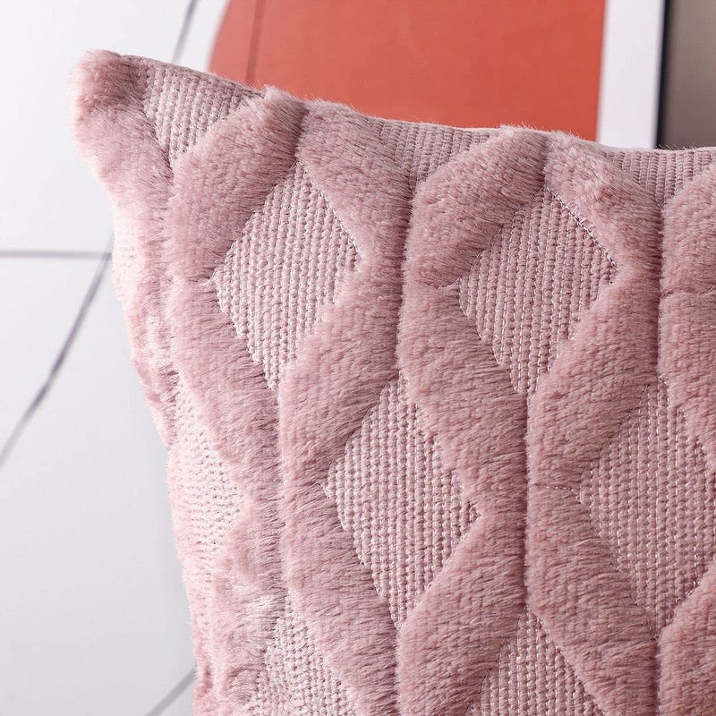 MADIZZ Set of 2 Soft Polyester Short Wool Velvet Decorative Throw Pillow Covers 24x24 inch Pink Square Luxury Style Cushion Cases European Pillow Shell for Sofa Bedroom - Image 3